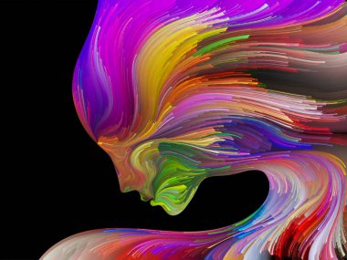 Yüz renk serisi. Zemin insan profili ve yaratıcılık, tasarım, iç dünya, içgüdü ve sanatsal ruh konusunda boya hareketli renkli çizgiler