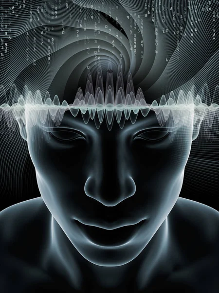 波シリーズを心します 抽象的なデザインは 人間の頭および人工知能 知性脳意識をテーマに技術記号の イラストレーション — ストック写真