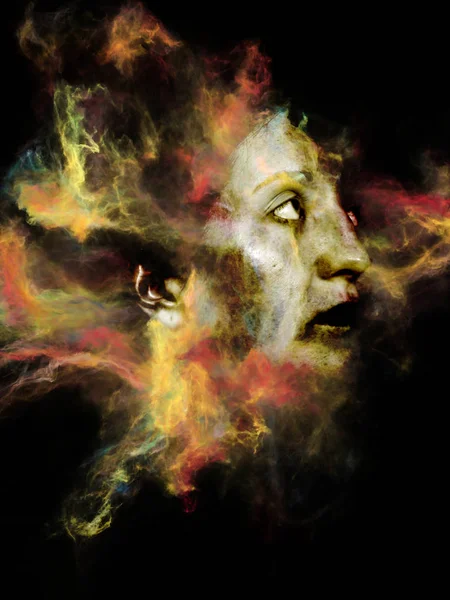 Szürreális Por Portré Sorozat Absztrakt Design Készült Fraktál Füst Női — Stock Fotó