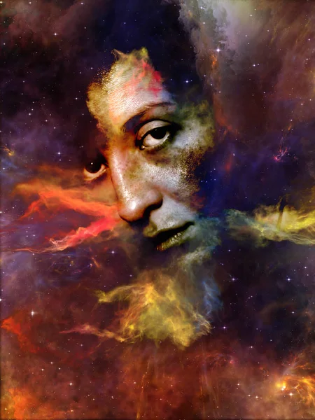 宇宙は私たちを覚えてシリーズをされます 女性の顔 人間の心と想像力をテーマに星の背景デザイン — ストック写真