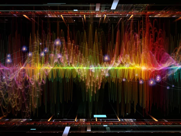 Wave Function series. Background design of colored sine vibrations, light and fractal elements on the subject of sound equalizer, music spectrum and  quantum probability