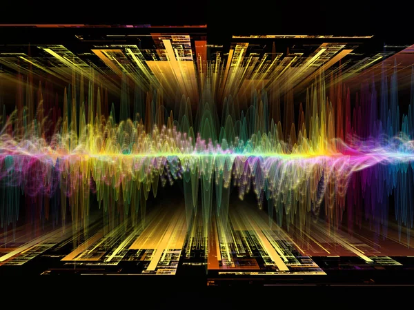 Wave Function series. Design composed of colored sine vibrations, light and fractal elements as a metaphor on the subject of sound equalizer, music spectrum and  quantum probability