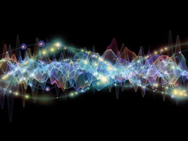 Dalga fonksiyonu serisi. Renkli sinüs titreşimlerin yaratıcı düzenleme, ışık ve fraktal elemanları kavramı mecaz ses ekolayzer, konuyla ilgili olarak müzik spektrum ve kuantum olasılık