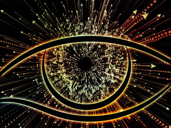 知識シリーズの目 目のアイコン 現代の科学技術をテーマにバーストの矢印で構成されて芸術の抽象化 — ストック写真