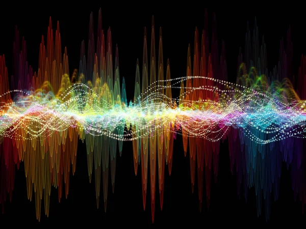 Wave Function series. Interplay of colored sine vibrations, light and fractal elements on the subject of sound equalizer, music spectrum and  quantum probability