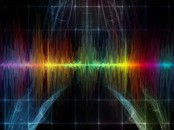 Wave Function series. Backdrop composed of colored sine vibrations, light and fractal elements for use in the projects on sound equalizer, music spectrum and  quantum probability