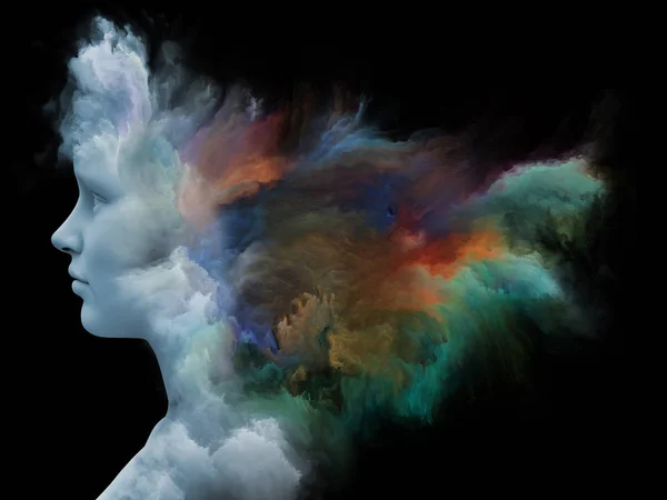 Mind Fog Series Rendering Human Face Morphed Fractal Paint Subject — Stock Photo, Image