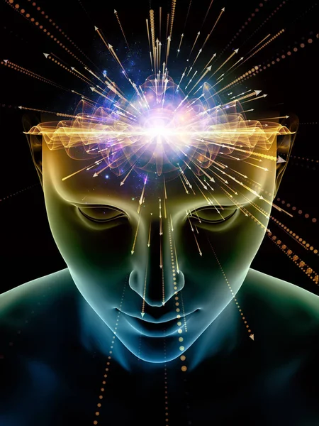 Zihin dizi elemanları. insan kafası ve sembolleri bilim, eğitim ve zihin gücü konusunda teknolojinin 3D çizimi