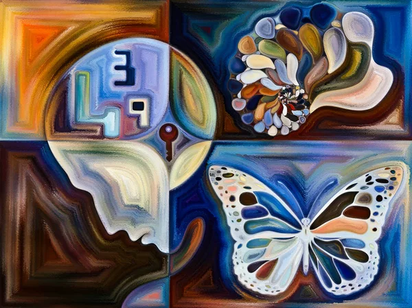 Mans Hlavu Butterfly Mušle Organických Textur Téma Lidského Života Přírodě — Stock fotografie