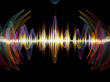 Dalga Fonksiyonu serisi. Ses eşitleyici, müzik spektrumu ve kuantum olasılığıyla ilgili projeler için arkaplan görevi görecek renkli sinüs titreşimleri, ışık ve fraktal elementlerden oluşan tasarım