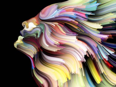 Yüz renk serisi. İnsan profili ve yaratıcılık, tasarım, iç dünya, içgüdü ve sanatsal ruh konusunda boya hareketli renkli çizgiler