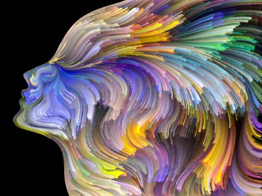 Yüz renk serisi. Tasarım projeleri için fon olarak hizmet etmek için insan profili ve boya hareketli renkli çizgiler yapılmış yaratıcılık, tasarım, iç dünya, içgüdü ve sanatsal ruhu ile ilgili