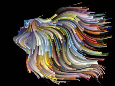 Yüz renk serisi. Arka plan kompozisyon insan profili ve yaratıcılık, tasarım, iç dünya, içgüdü ve sanatsal ruh konusunda boya hareketli renkli çizgiler