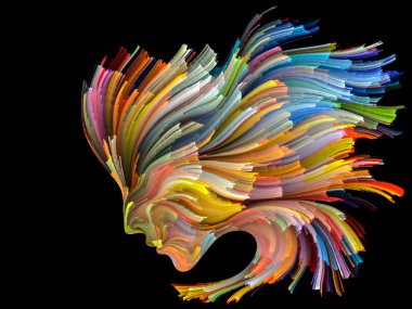 Yüz renk serisi. İnsan profili ve boya konu yaratıcılık, tasarım, iç dünya, insan doğası ve sanatsal ruhu için hareketli renkli çizgiler yaratıcı düzenleme