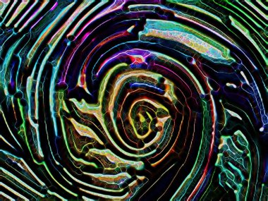 Canlı Fraktal Geometri serisi. Hacim 3 boyutlu fraktal parçacığın bileşimi hayal gücü, yaratıcılık sanatı ve tasarım projeleri için zemin olarak siyah üzerine izole edilmiş.