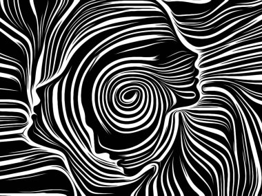 İç geometri serisi. İnsan insan ruhunun, iç tiyatro, sanat, şiir ve Maneviyat konusundaki geleneksel gravür tarzında render yüzü bileşimi