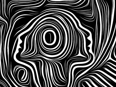 İç geometri serisi. İnsan insan ruhunun, iç tiyatro, sanat, şiir ve Maneviyat konusundaki geleneksel gravür tarzında render yüzü bileşimi