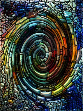Spiral burgu serisi. Vitray girdap desen, renkli tasarım, yaratıcılık, sanat ve hayal gücü bu konuda renk parçalarının düzenlenmesi