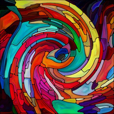 Spiral burgu serisi. Vitray girdap desen, renk parçacıkları mecazi ilişki renkli tasarım, yaratıcılık, sanat ve hayal gücü ile kompozisyon