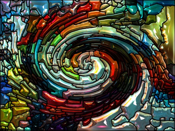 螺旋旋转系列 彩色碎片彩色玻璃旋涡图案的组成 以色彩设计 艺术和想象为主题 — 图库照片