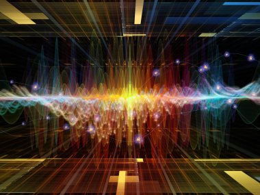 Dalga fonksiyonu serisi. Soyut renkli sinüs titreşimler, ışık ve ses ekolayzer, müzik konusunda fraktal öğeleri yapılmış tasarım spektrum ve kuantum olasılık