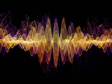 Dalga fonksiyonu serisi. Sanatsal soyutlama oluşan renkli sinüs titreşimler, ışık ve fraktal elemanlarının ses ekolayzer, müzik konusunda spektrum ve kuantum olasılık