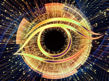 Bilgi serisi gözü. Bilim, eğitim ve modern teknoloji konusunda göz simgesini ve ok patlama