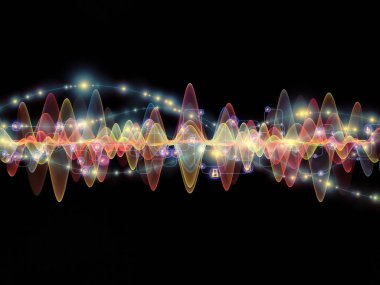 Dalga fonksiyonu serisi. Renkli sinüs titreşimlerin yaratıcı düzenleme, ışık ve fraktal elemanları kavramı mecaz ses ekolayzer, konuyla ilgili olarak müzik spektrum ve kuantum olasılık
