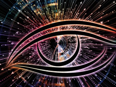 Bilgi serisi gözü. Göz simgesini ve ok bilim, eğitim ve modern teknoloji projeleri için uygun bir zemin olarak patlama