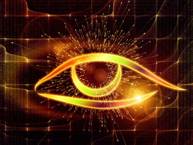 Bilgi serisi gözü. Bilim, eğitim ve modern teknoloji konusu için göz simgesini ve ok patlama yaratıcı düzenleme