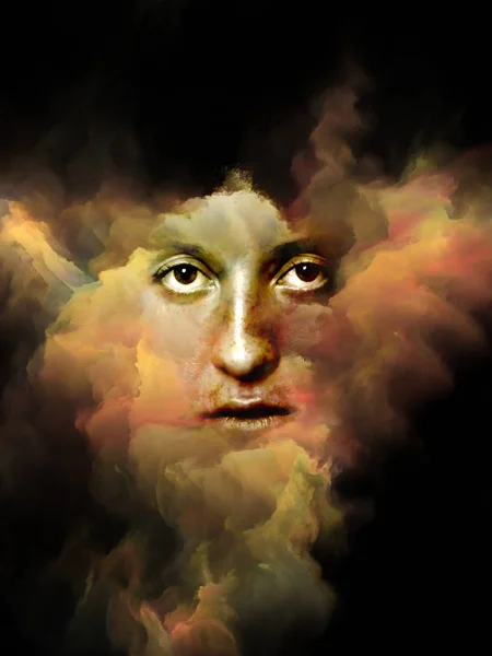 シュールなホコリの肖像画シリーズ フラクタルの煙と女性の肖像画霊性 想像力と芸術の主題の構成 — ストック写真