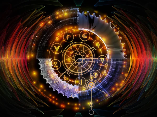 Серия Astral Glow Взаимодействие Линий Сакральной Геометрии Астрологических Символов Огней — стоковое фото