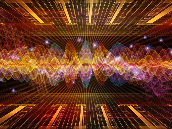 Wave Function series. Background design of colored sine vibrations, light and fractal elements on the subject of sound equalizer, music spectrum and  quantum probability