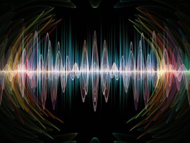 Dalga fonksiyonu serisi. Bileşimi renkli sinüs titreşimler, ışık ve ses ekolayzer, müzik projeleri için fon olarak hizmet etmek için fraktal öğeleri spektrum ve kuantum olasılık