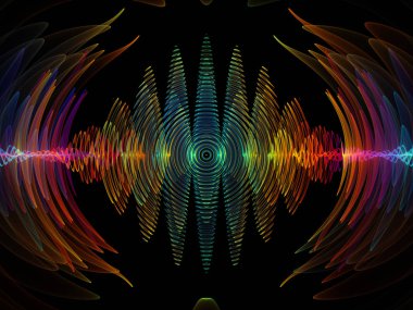 Dalga fonksiyonu serisi. Renkli sinüs titreşimler arka plan kompozisyon, ışık ve fraktal öğeleri ses ekolayzer, konu üzerinde müzik spektrum ve kuantum olasılık