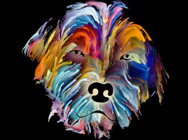 Aşk, dostluk, sadakat, köpekle insan arasındaki arkadaşlık konularında siyah arka planda bir evcil hayvanın hızlı çizimi. Tanrı hayvanları korusun..