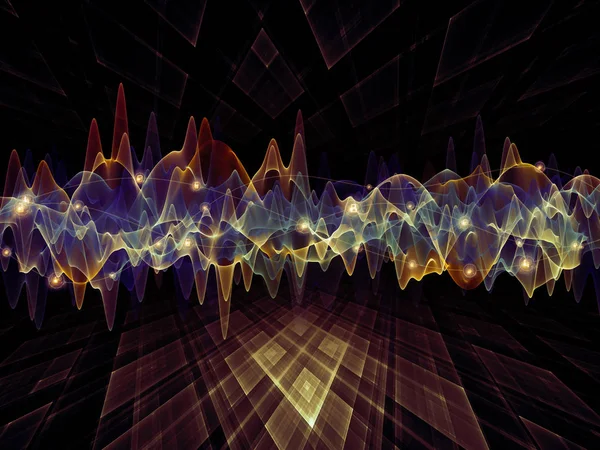 Wave Function series. Backdrop of  colored sine vibrations, light and fractal elements to complement your design on the subject of sound equalizer, music spectrum and  quantum probability