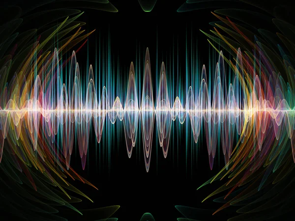 波動関数のシリーズ 色の正弦振動 音のイコライザー 音楽上のプロジェクトのための背景として使用するフラクタルの要素の組成スペクトルと量子確率 — ストック写真