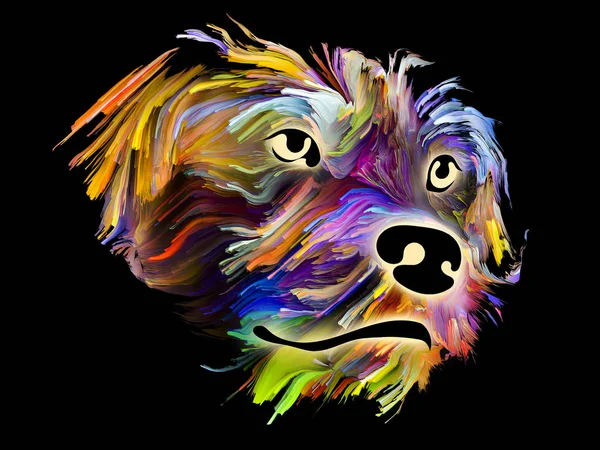 Portrait of a dog in bright digital colors on black background on subject of love, friendship, faithfulness, companionship between dog and man. God bless animals series.