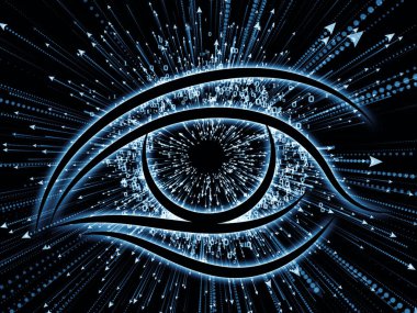 Bilgi Gözü serisi. Göz simgesi ve ok patlamasından oluşan arkaplan bilim, eğitim ve modern teknoloji projelerinde kullanılmak için uygun