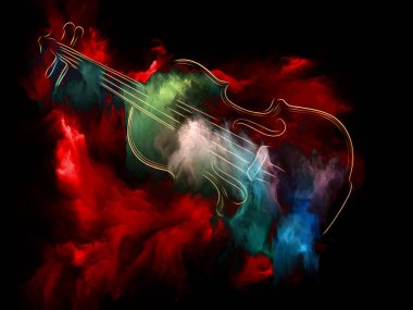 Müzik rüya serisi. Keman ve soyut renkli boya müzik aletleri, melodi, ses, performans sanat ve yaratıcılık bu konuda kompozisyon