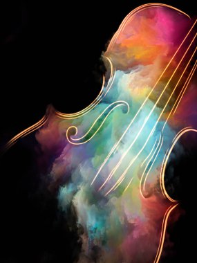 Müzik rüya serisi. Müzik aletleri, melodi, ses, performans sanat ve yaratıcılık bu konuda keman ve soyut renkli boya sanatsal soyutlama oluşan