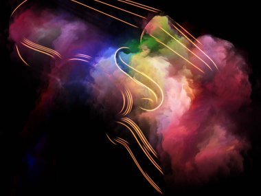 Müzik rüya serisi. Müzik aletleri, melodi, ses, performans sanat ve yaratıcılık bu konuda keman ve soyut renkli boya arka plan kompozisyonu