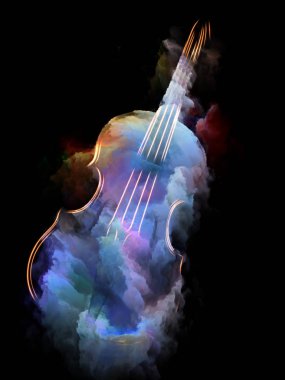 Müzik rüya serisi. Renkli boya müzik aletleri, melodi, ses, performans sanat ve yaratıcılık projelerde için uygun bir zemin olarak keman ve soyut kompozisyon