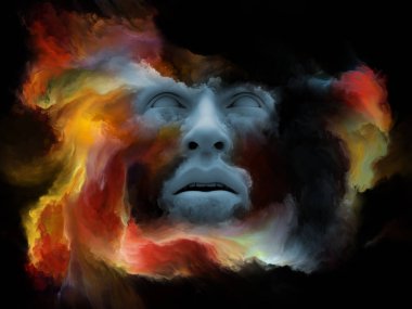 Sis serisi için sorun. İnsan yüzü fraktal boya iç dünyası, hayalleri, duygu, hayal gücü ve yaratıcı zihin konu ile şekillendirilen 3d render sanatsal soyutlama oluşan