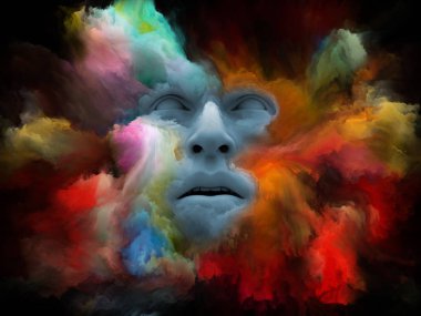 Sis serisi için sorun. İnsan yüzü fraktal boya iç dünyası, hayalleri, duygu, hayal gücü ve yaratıcı zihin konu ile şekillendirilen 3d render sanatsal soyutlama oluşan