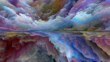Rüya Diyarı serisi. Evren, Doğa, manzara resmi, yaratıcılık ve hayal gücü konularındaki dijital renklerin etkileşimi