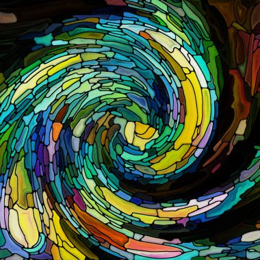 Spiral burgu serisi. Vitray girdap desen, renk parçacıkları mecazi ilişki renkli tasarım, yaratıcılık, sanat ve hayal gücü ile kompozisyon