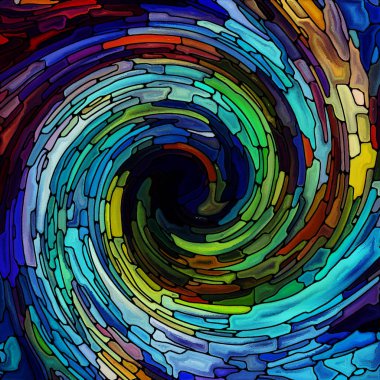 Spiral burgu serisi. Vitray girdap desen renk parçaları inşaat üstünde renkli tasarım, yaratıcılık, sanat ve hayal için tasarlamak zemin