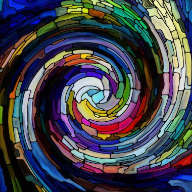 Spiral burgu serisi. Vitray girdap desen, renkli tasarım, yaratıcılık, sanat ve hayal gücü bu konuda renk parçalarının arka plan kompozisyonu